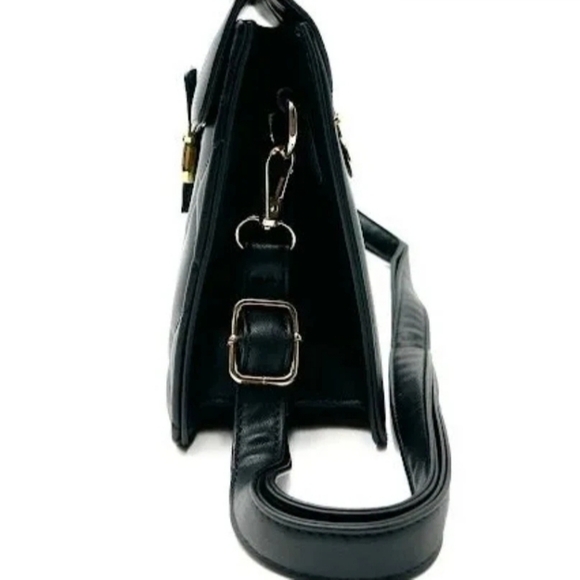 NWT Valentino Orlandi Black Quilted Satchel Top Handle Bag Gold V Logo Clasp - Picture 3 of 5